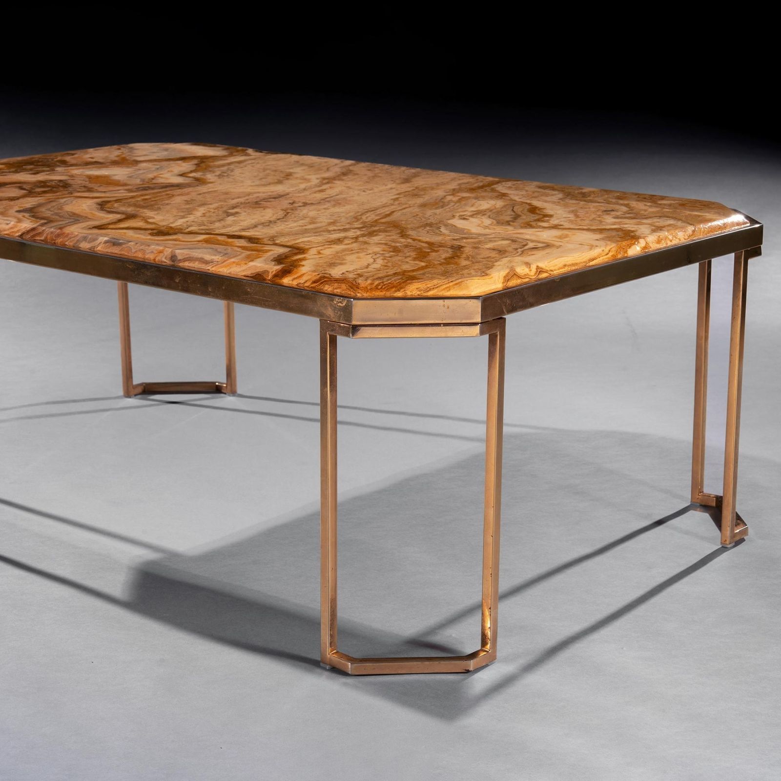 Mid Century Italian Gilt Brass Coffee Table With Onyx Marble Top photo vinterior