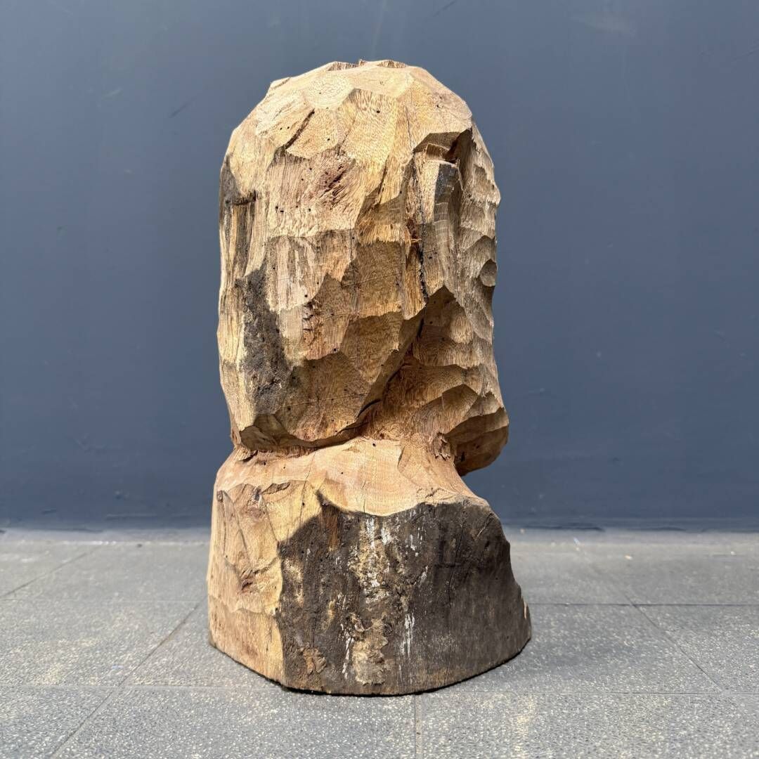A Wooden Carving Of A Man's Head Or Bust With A Beard photo vintage