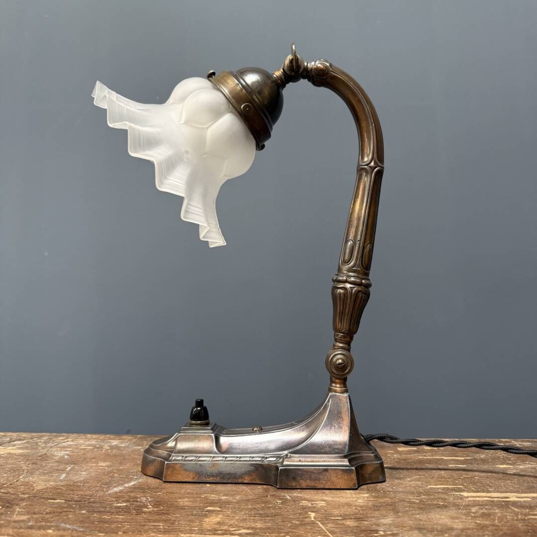 Antique Art Nouveau Table Lamp With Frosted Glass Shade photo 213.0