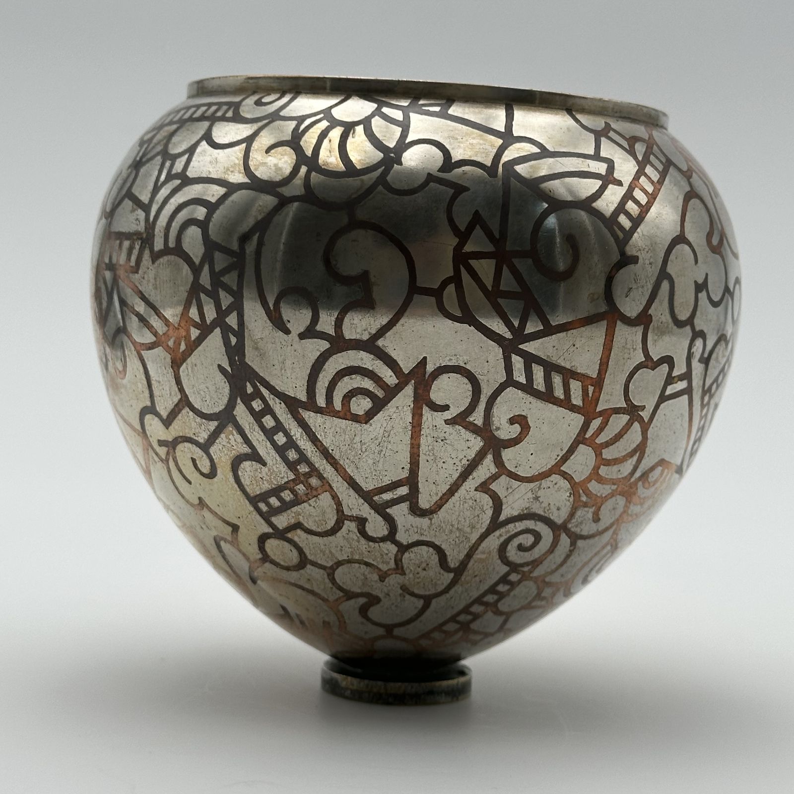 photo for sale Art Deco Metalwork Vase With Geometric Decoration – Circa 1970