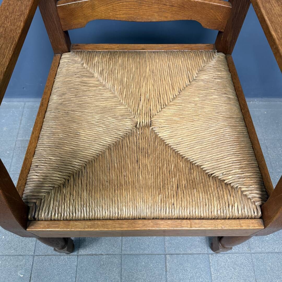 Set Of Two Dutch Oak Armchairs With Sewn In Seat Cushions photo vintage