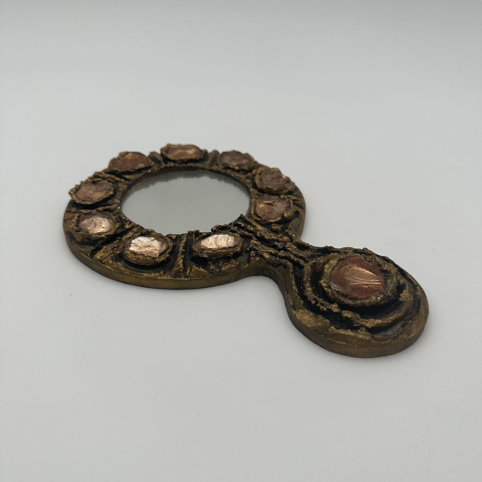 Hand Mirror In Gilded Metal, In The Style Of Line Vautrin – Italian Work Circa 1970 photo Home Decor
