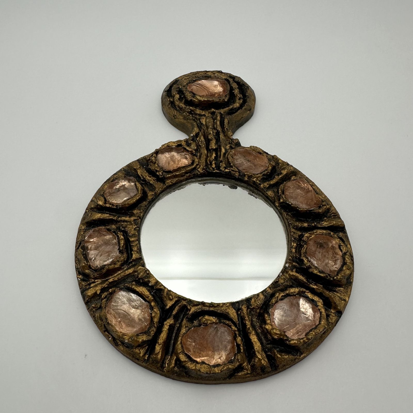 Hand Mirror In Gilded Metal, In The Style Of Line Vautrin – Italian Work Circa 1970 photo 480.0