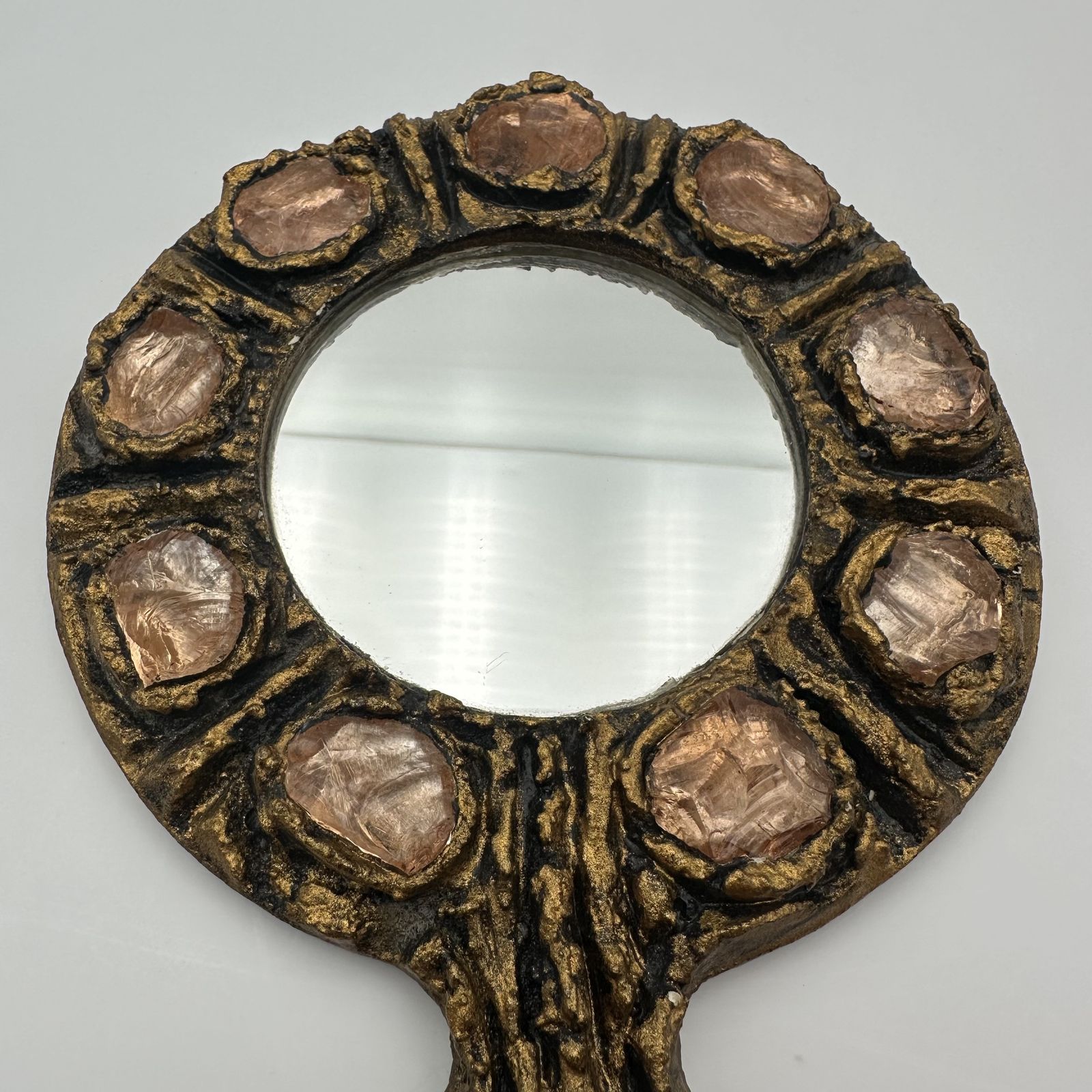photo furniture Hand Mirror In Gilded Metal, In The Style Of Line Vautrin – Italian Work Circa 1970