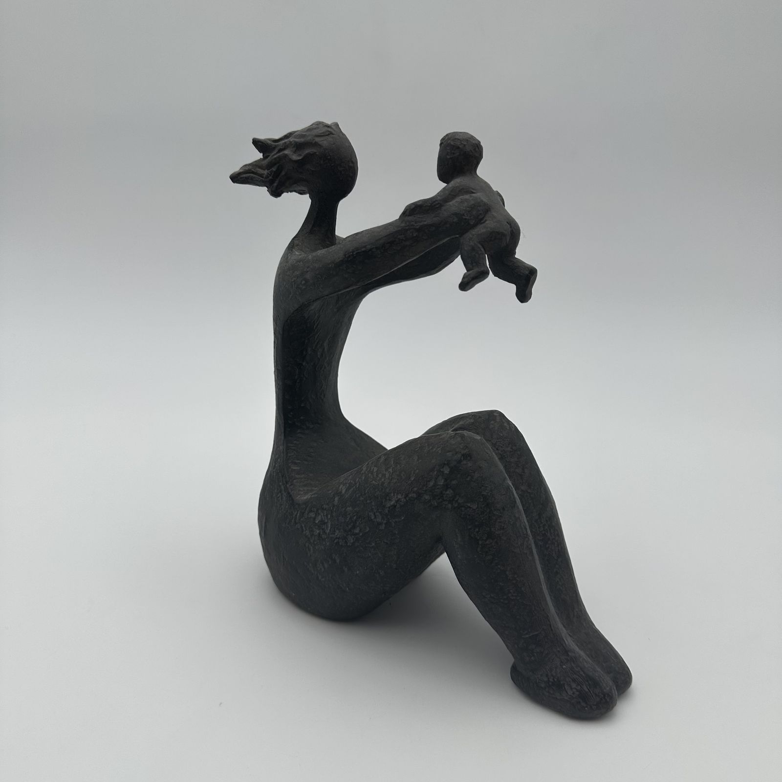 Modernist Ceramic Sculpture Depicting A Woman Carrying A Child – France, Circa 1970