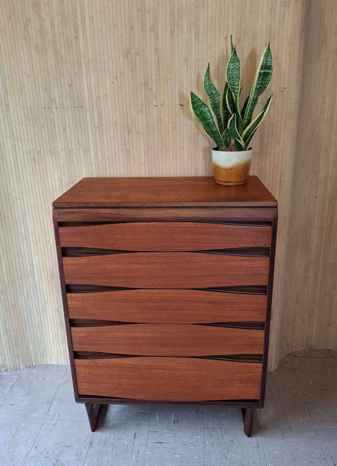 Fab Mid Century Modern White & Newton Teak Tallboy Chest Of 5 Drawers photo Furniture