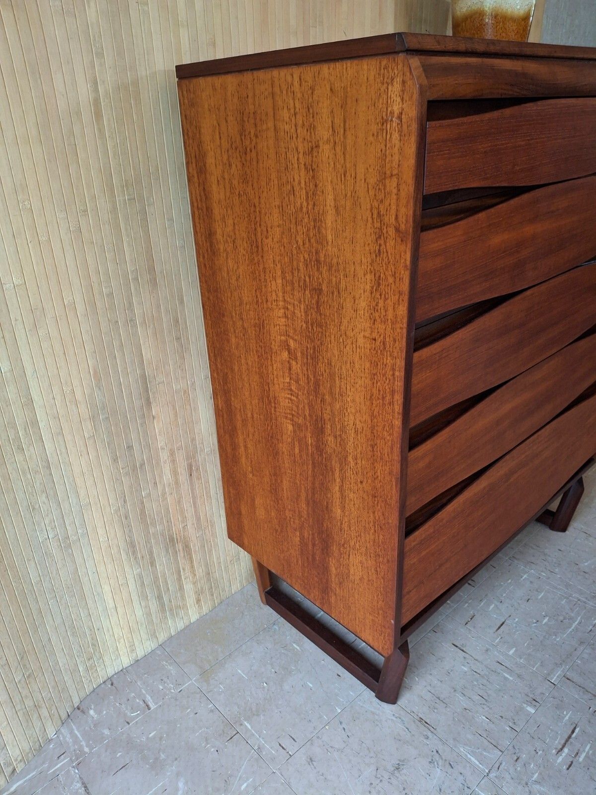Fab Mid Century Modern White & Newton Teak Tallboy Chest Of 5 Drawers photo vintage