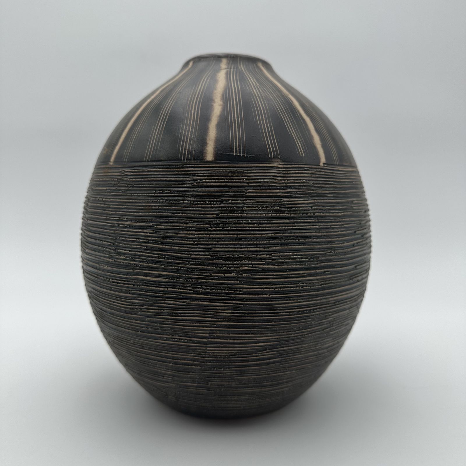 Black And White Ceramic Vase With Monogram Decoration – In The Style Of Jean Besnard, Circa 1950 photo Home Decor