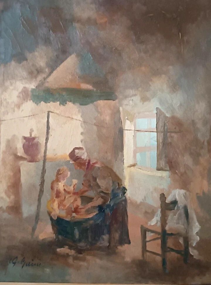 Interior Oil On Panel Painting By Guido Guidi, 1940s/50s photo 216.0