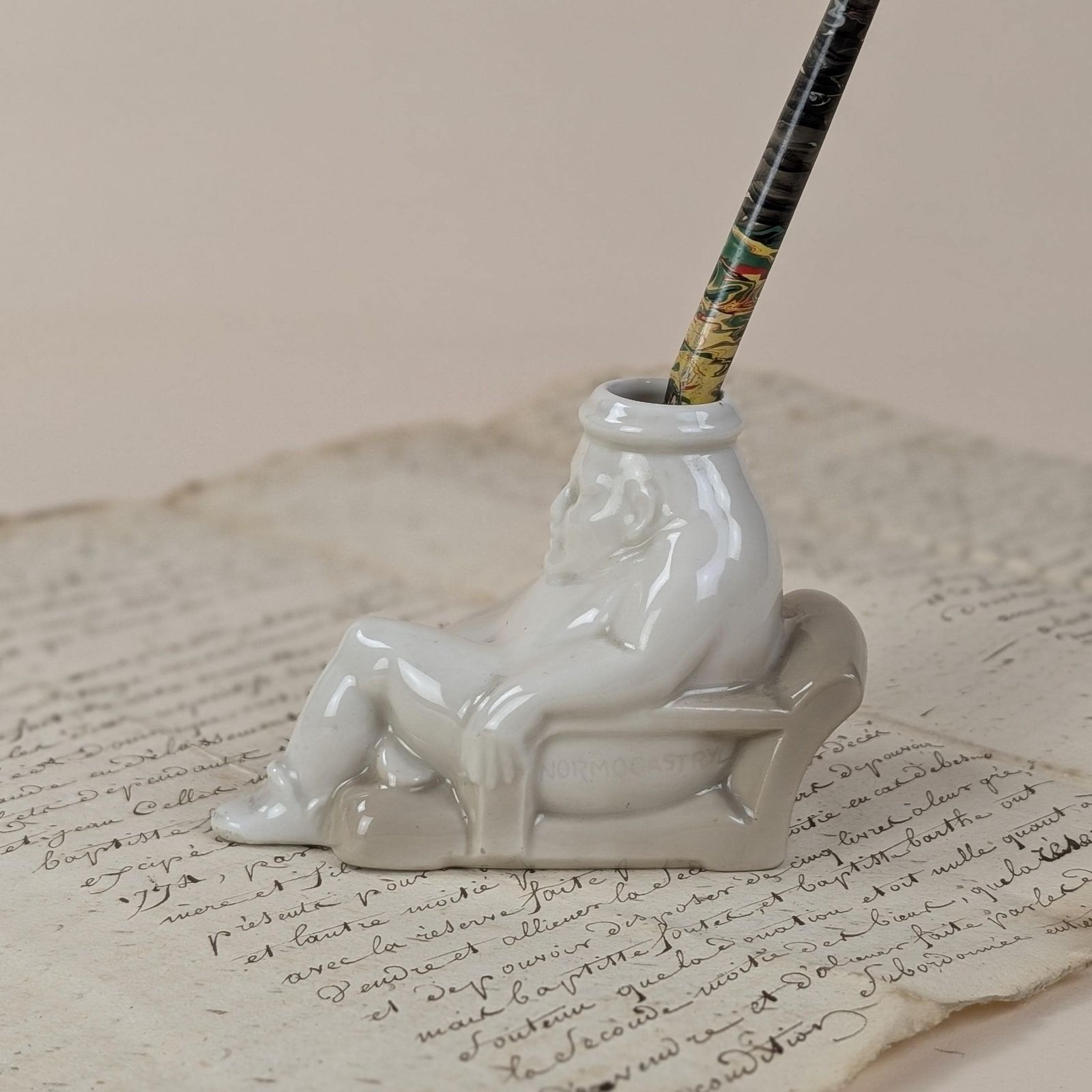 Camille Tharaud Pharmaceutical Advertising Inkwell, Limoges Anthropomorphic Figure, Ergepatine Normogastryl Medical Desk Decor photo 78.0