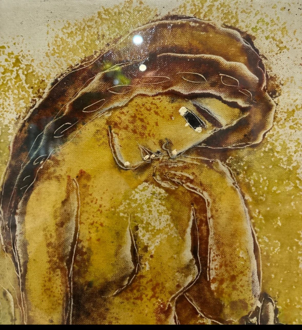 Mcm Calvin Burnett   Sgraffito Figural Painting Signed Oil On Canvas/Board photo 390.0