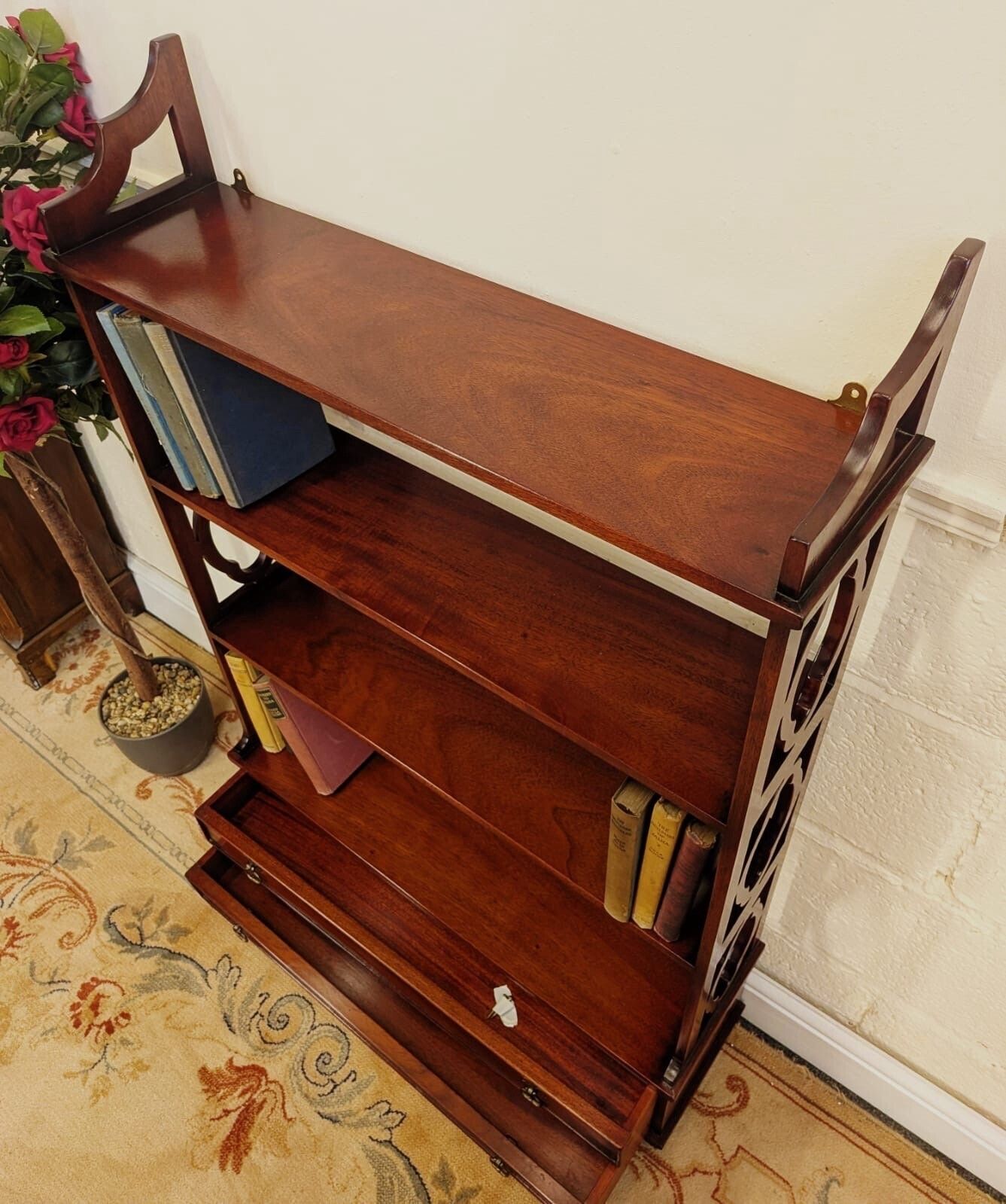 Edwardian Influence Mahogany Open Front 2 Drawer Bookcase photo vintage