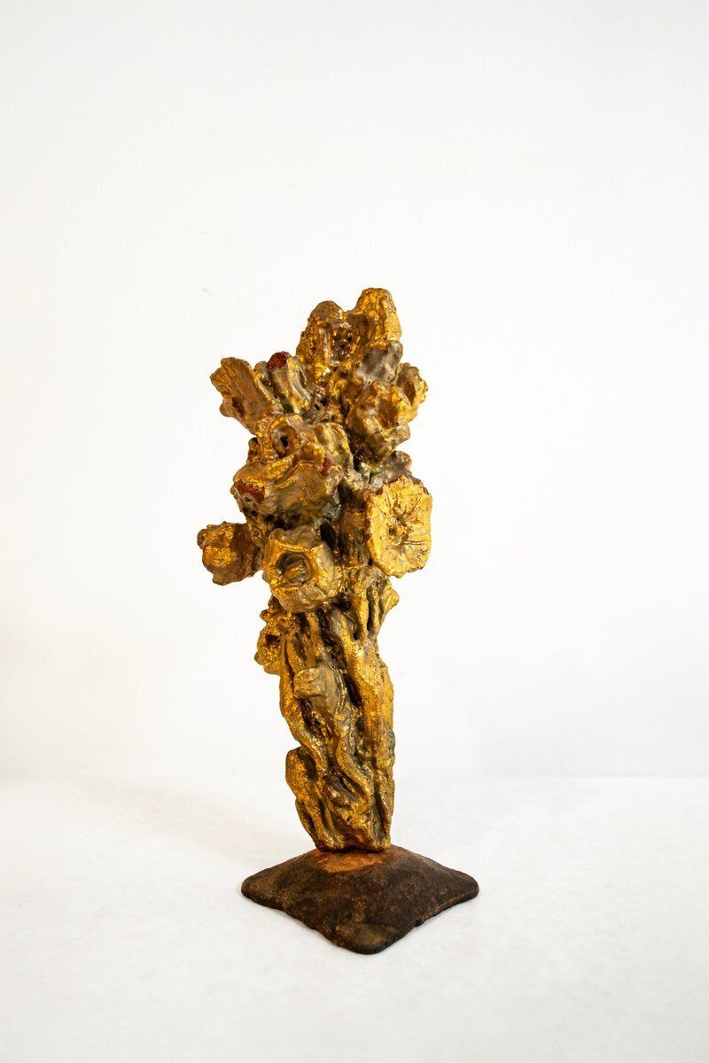 Vuurvergulde Terracotta Sculptuur Met Smeedijzeren Voetstuk Van Pozzi, Ca. Jaren 1950 photo furniture