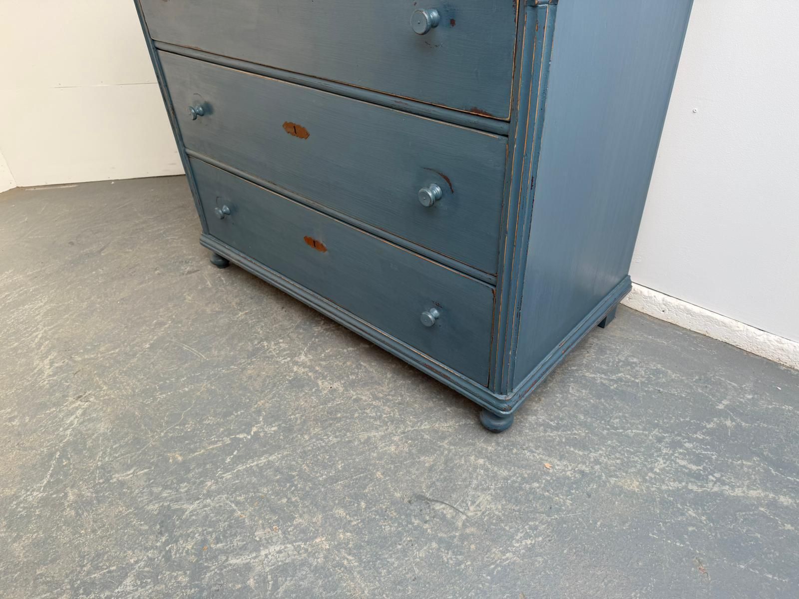 A Huge Painted Blue Pine Genuine Victorian Hungarian Chest Of Drawers photo for sale