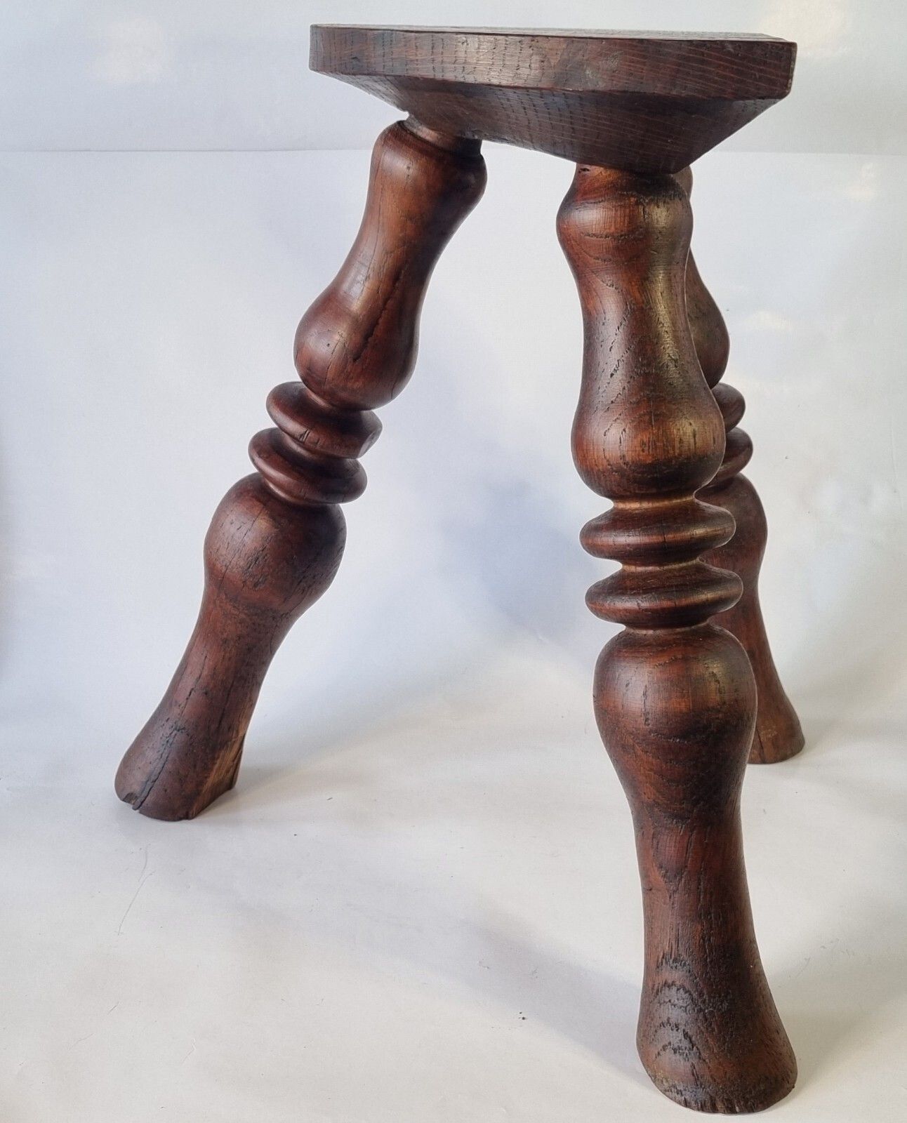 Antique Oak French Stool Demi Lune Tripod Turned 3 Leg Plant Stand photo Furniture