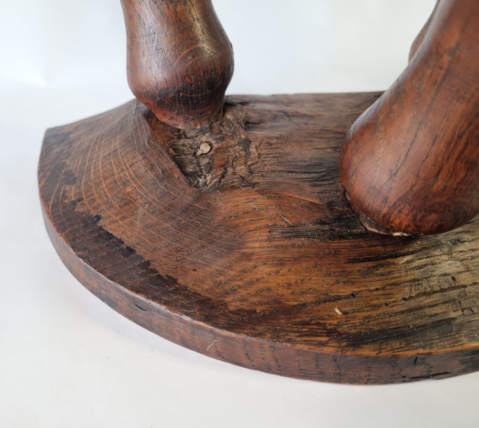 Antique Oak French Stool Demi Lune Tripod Turned 3 Leg Plant Stand photo vintage