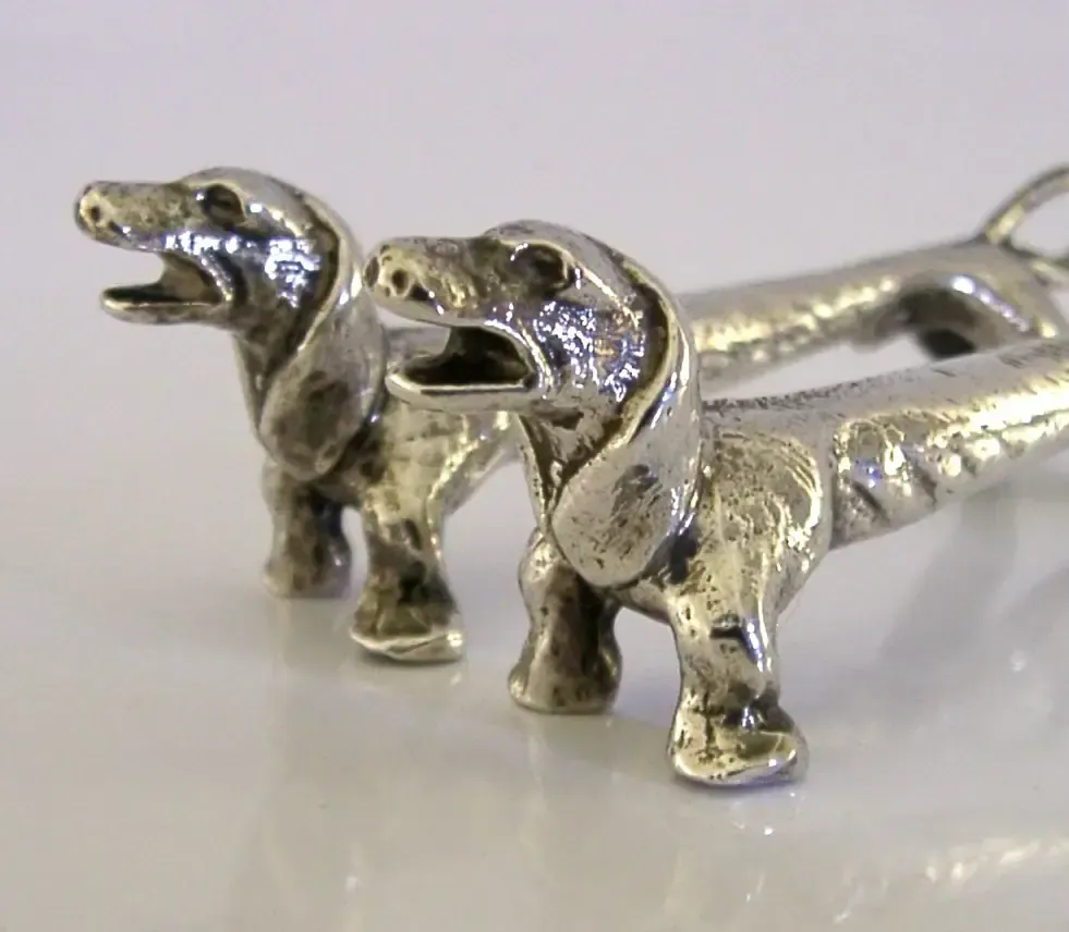 Novelty Sterling Silver Dachshund Dog Cutlery Rests 1972 Animals English 72g photo for sale