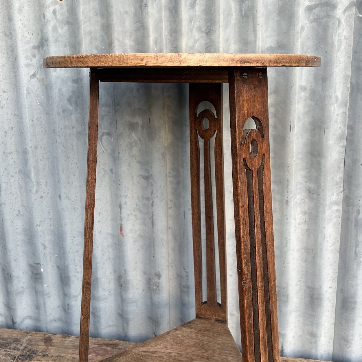 Antique Arts And Crafts Liberty Style Oak 3 Legged Side Occasional Lamp Table photo buy