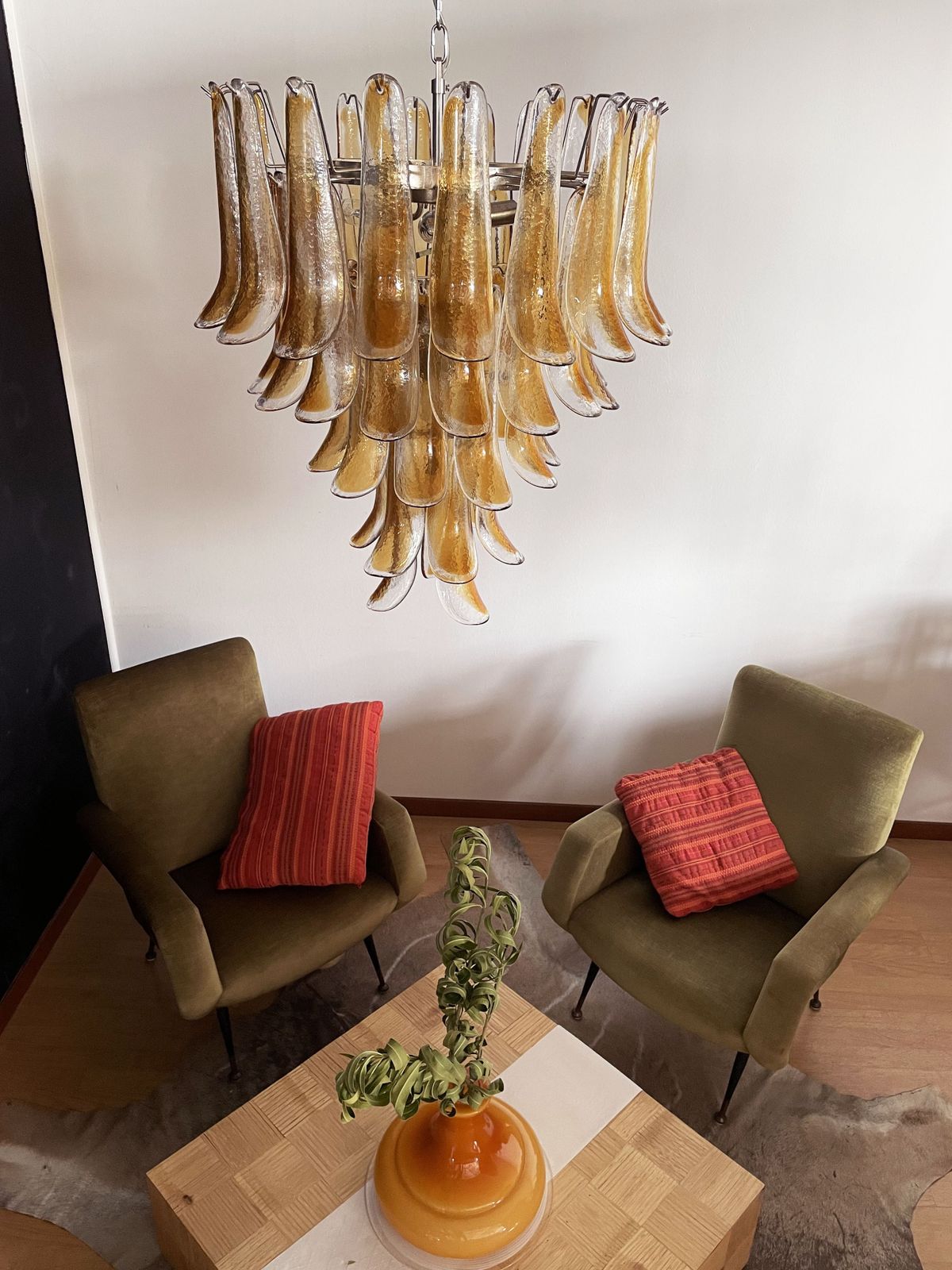 Italian Vintage Murano Chandelier   52 Amber Glass Petals photo for sale
