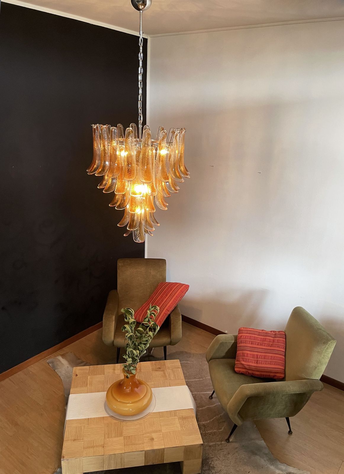 photo for sale Italian Vintage Murano Chandelier   52 Amber Glass Petals