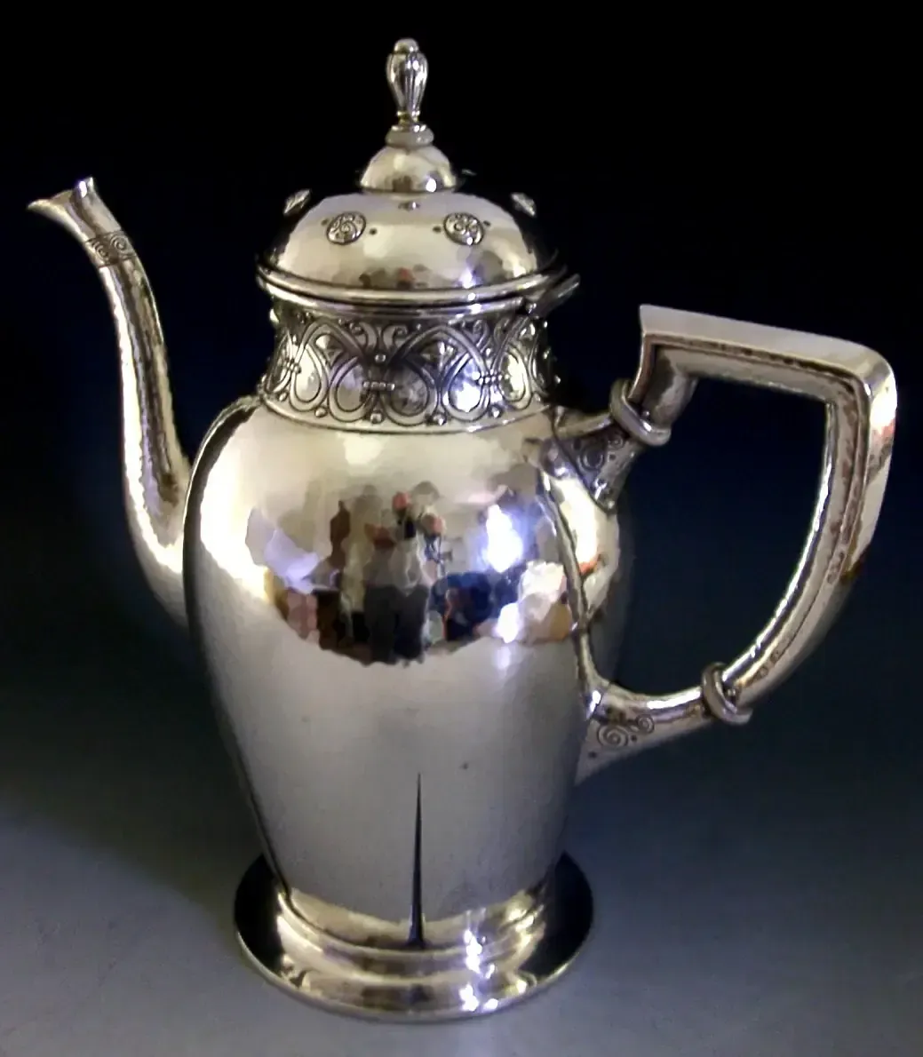 Grande cafetière d'époque en argent massif 800, Jezler, 688 g, Arts & Crafts, 26 cm, vers 1920 photo vinterior
