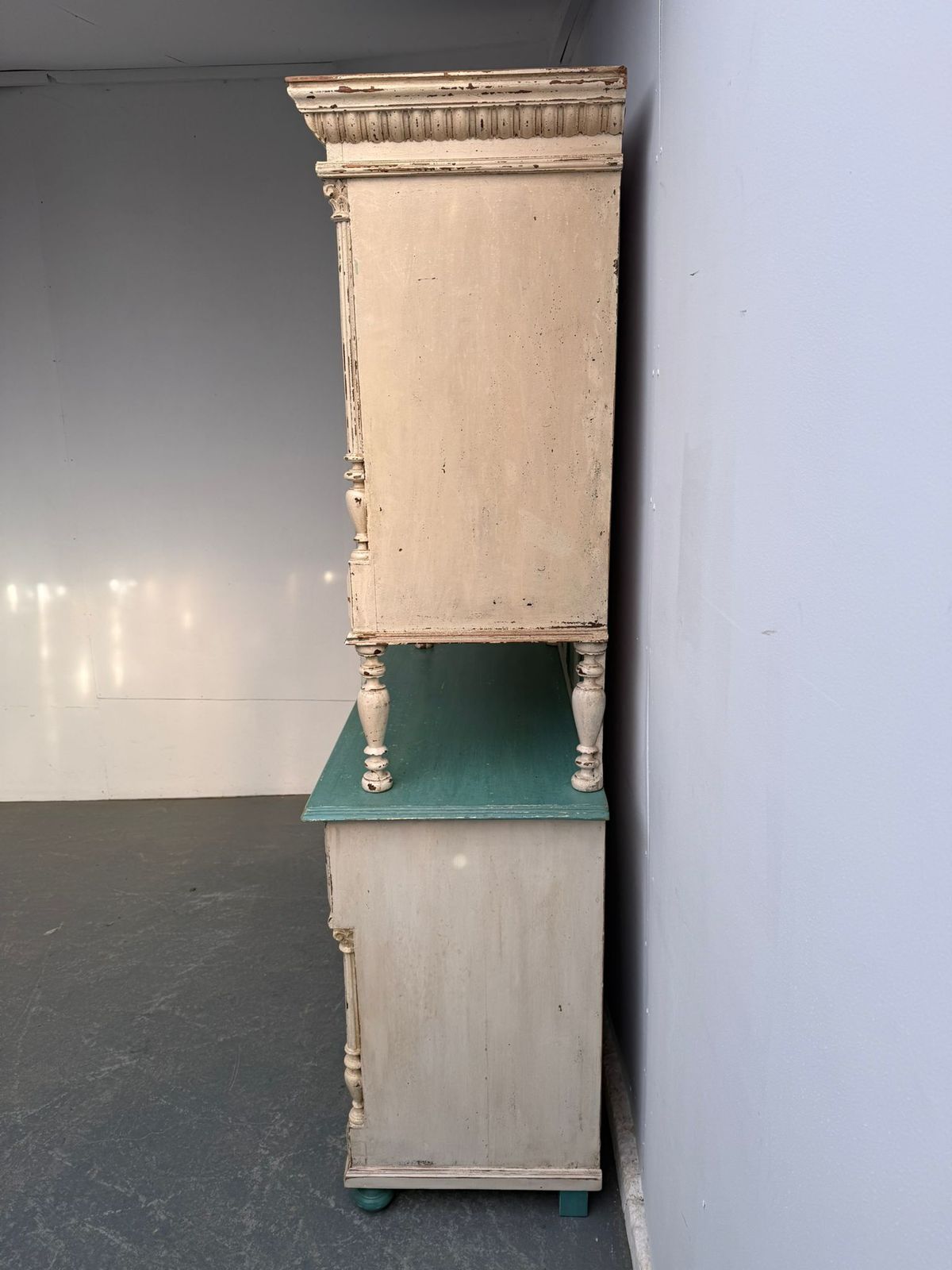 A Genuine Hungarian Original Painted Cream & Teal 2 Piece Victorian Dresser photo 1595.0