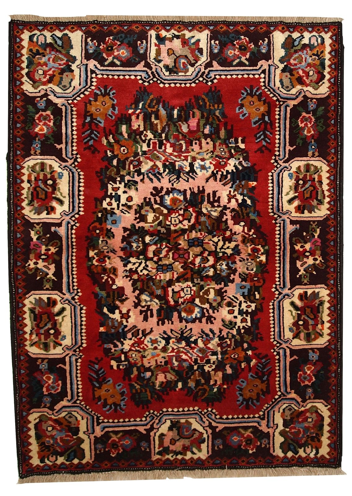 Handmade Vintage Floral Wool Rug — 114 × 152 Cm — 1970s