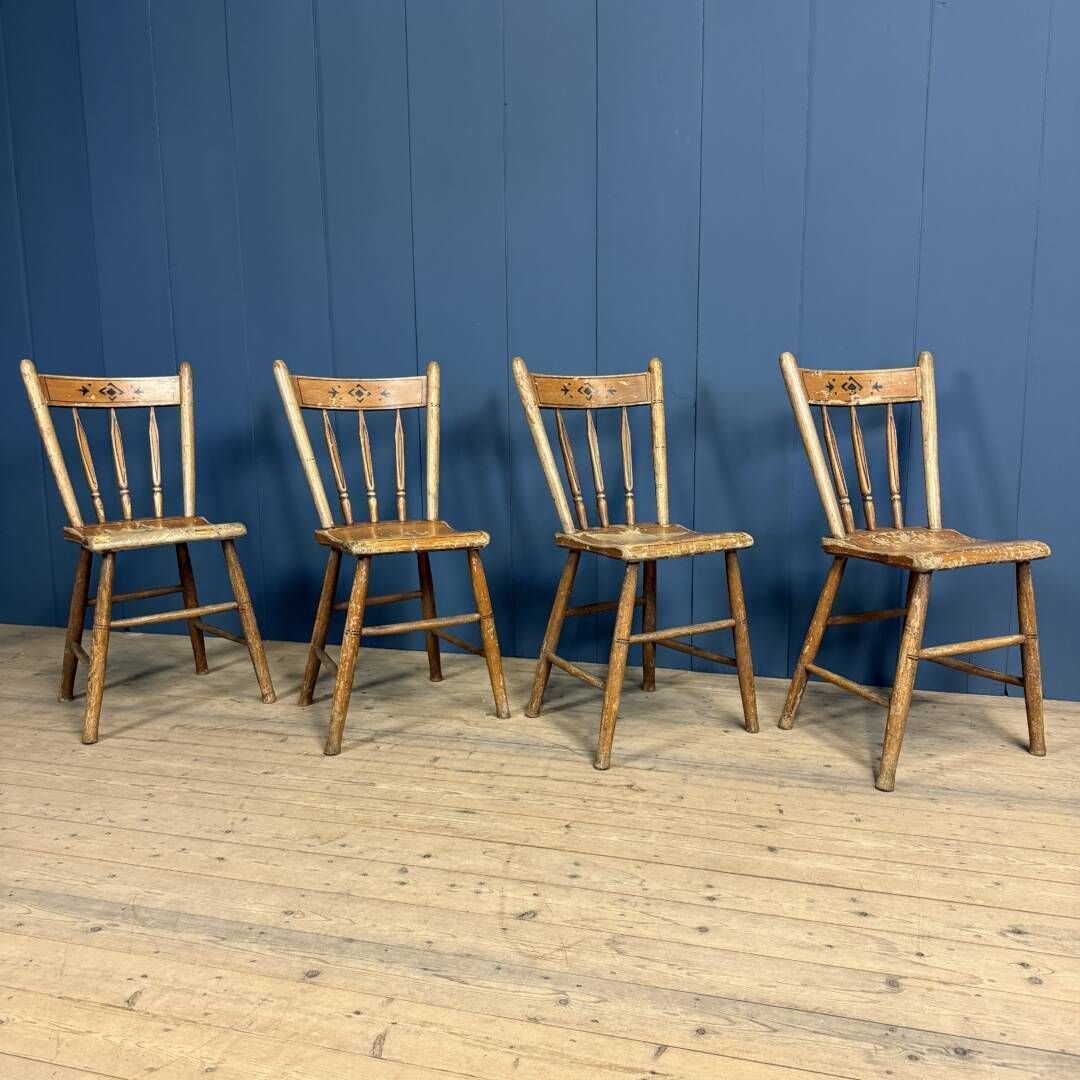 Set Van Vier Geschilderde Nederlandse Keukenstoelen photo furniture
