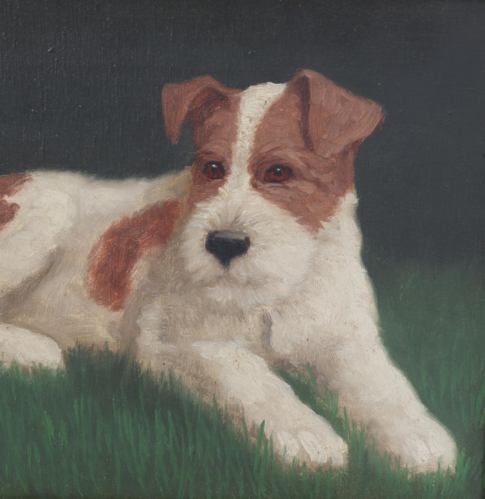 Antique Oil Painting Of A Terrier (Parson Russell?) photo furniture
