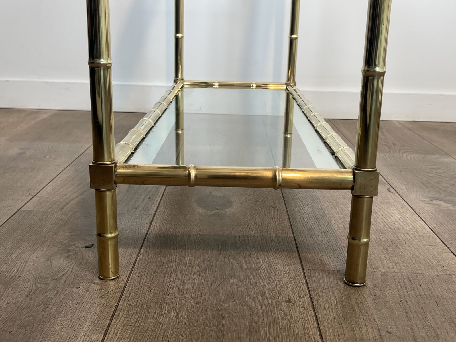 Brass Console Table In The Style Of Faux Bamboo, In The Style Of Jacques Adnet. Circa 1970 photo vintage