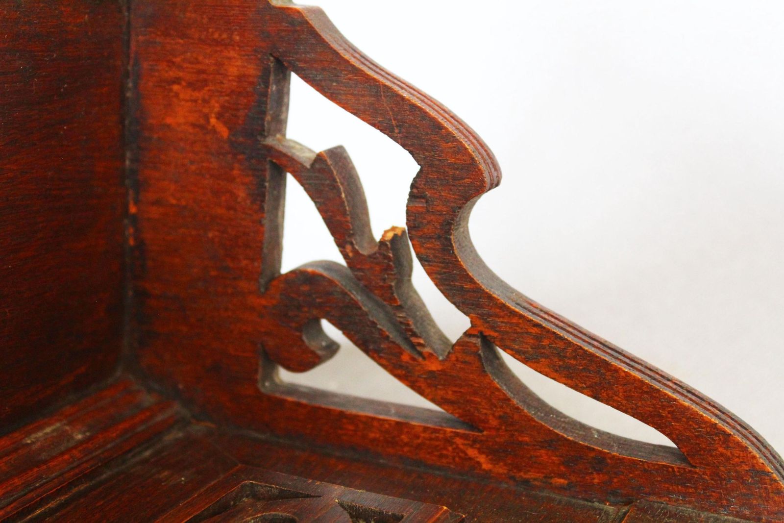 115.0 Antique Art Nouveau Hand Made Wood Shelf, Hand Carved, Ornate Design, Tulip Flower, Display Shelf, Wall Hanging, Country Farmhouse photo