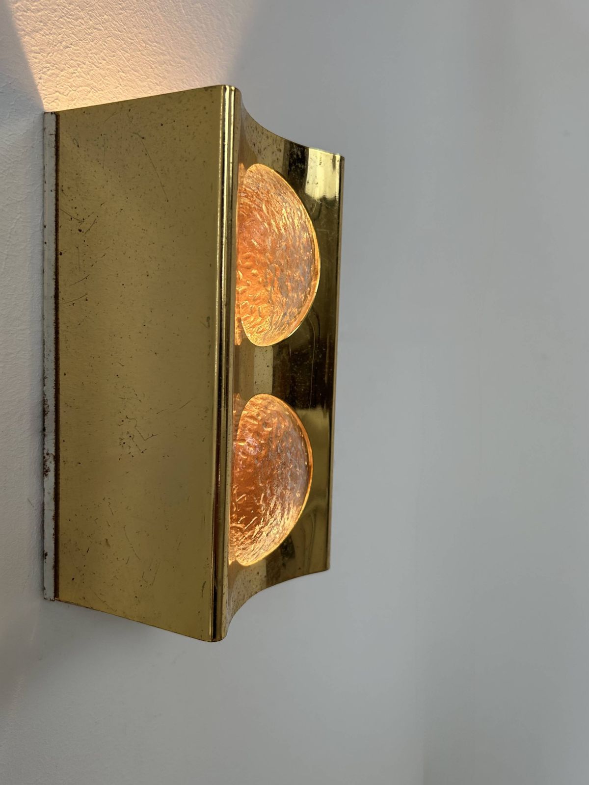 Vintage Wall Light In Brass And Bubbled Glass, France, 1950. photo furniture