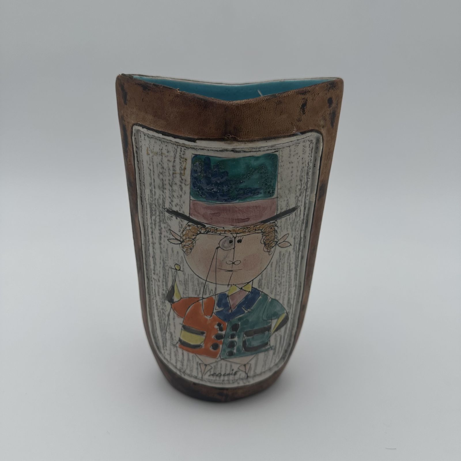Ceramic And Painted Leather Vase – De Coccio, Italy, 1950s