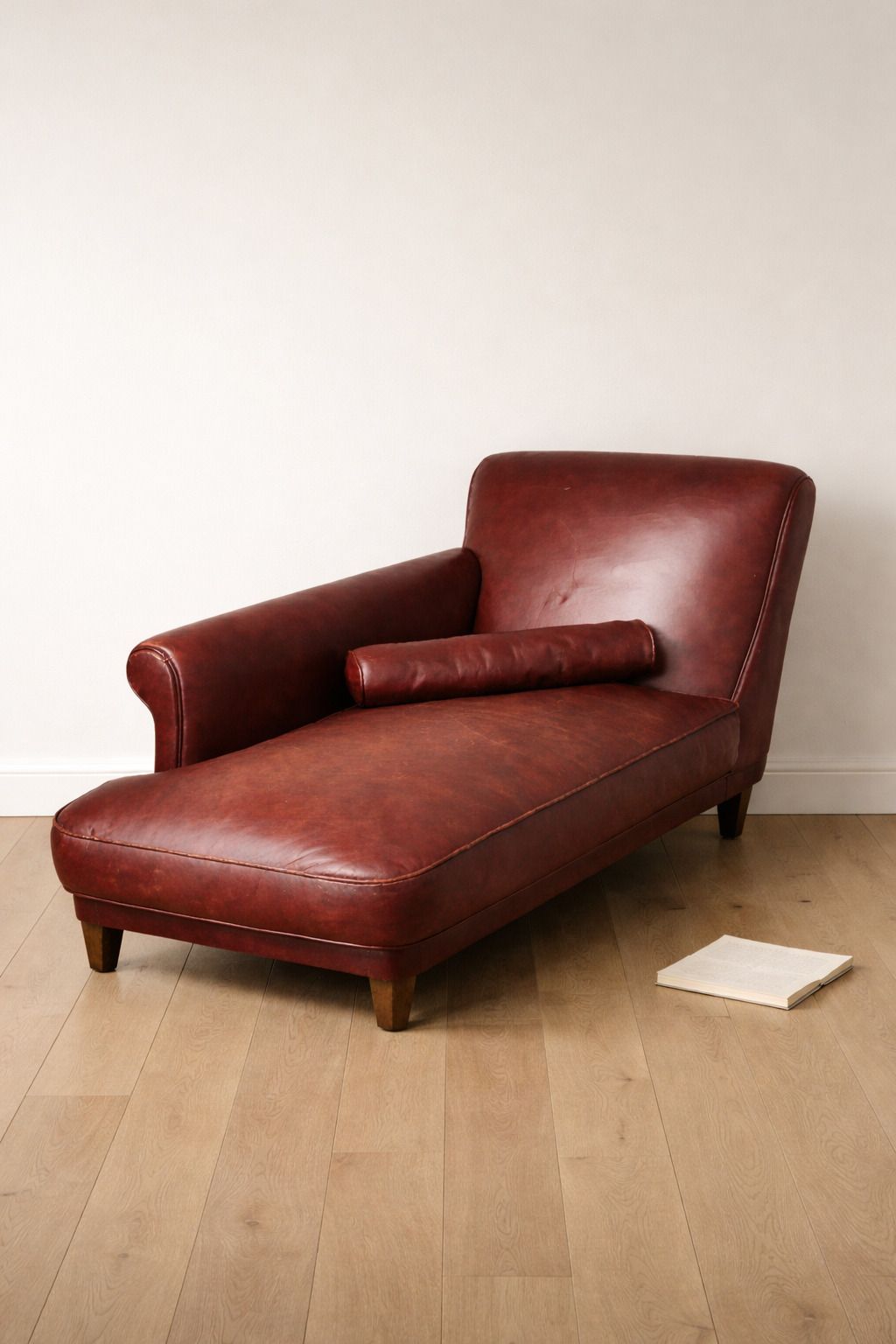Vintage Leather Chaise Longue – Oxblood Mid Century Club Style photo for sale