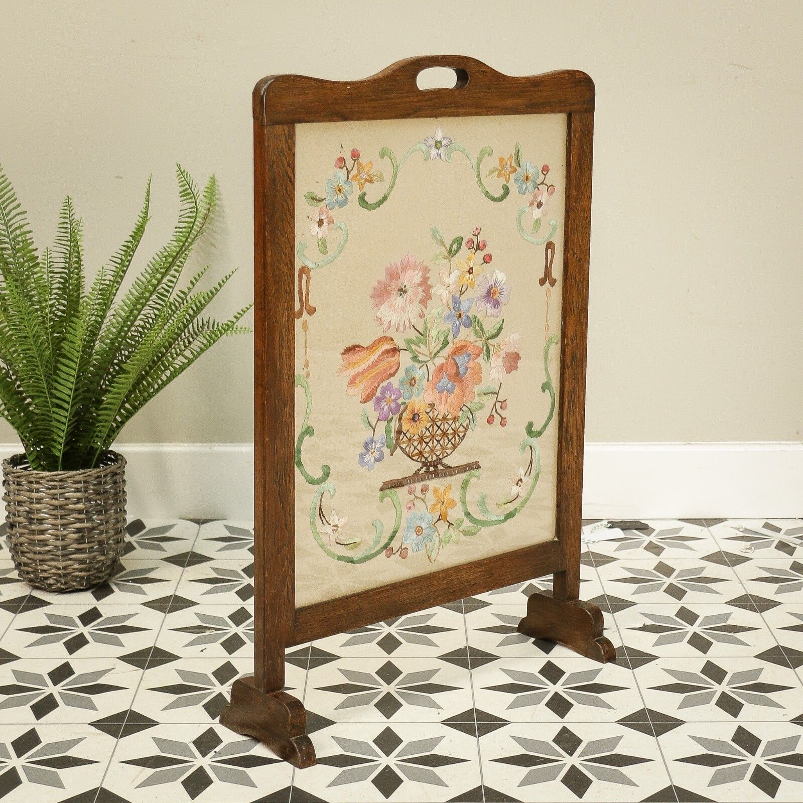 Early Twentieth Century Needle Point Fire Screen With Floral Designs photo Home Fixtures