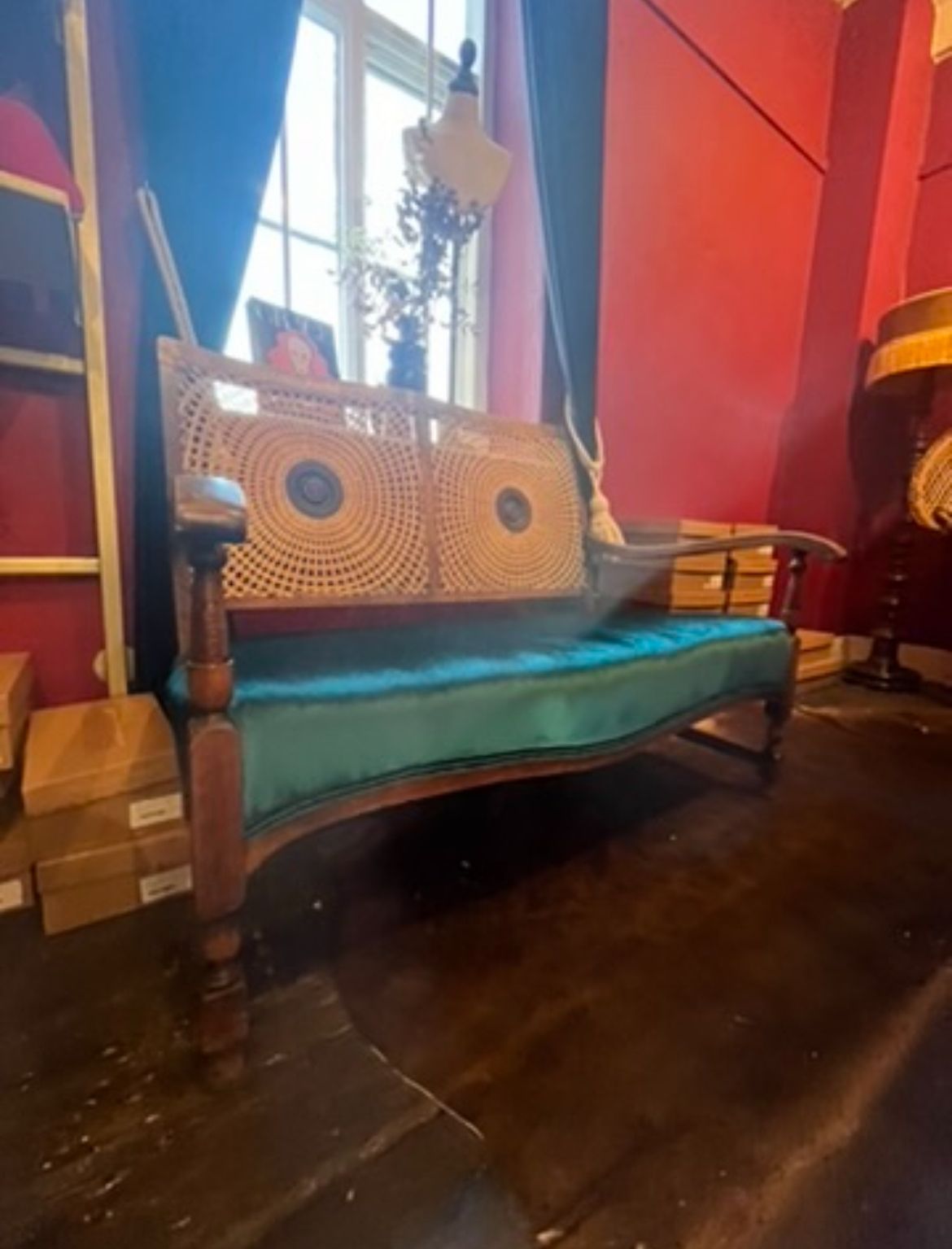 Unique 2 Seater Teal Bergere Velvet Seat photo vinterior