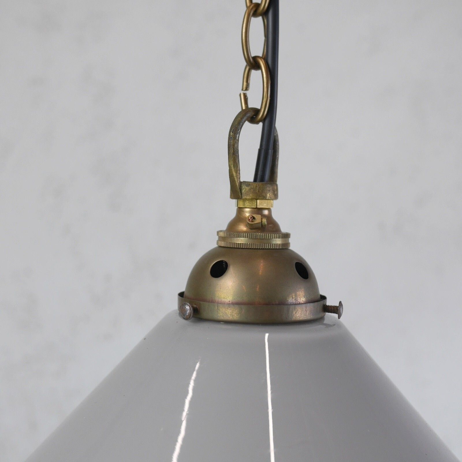 photo for sale Large Vintage Grey Milk Glass Coolie Light Shades Brass Fitting Pendant #103143