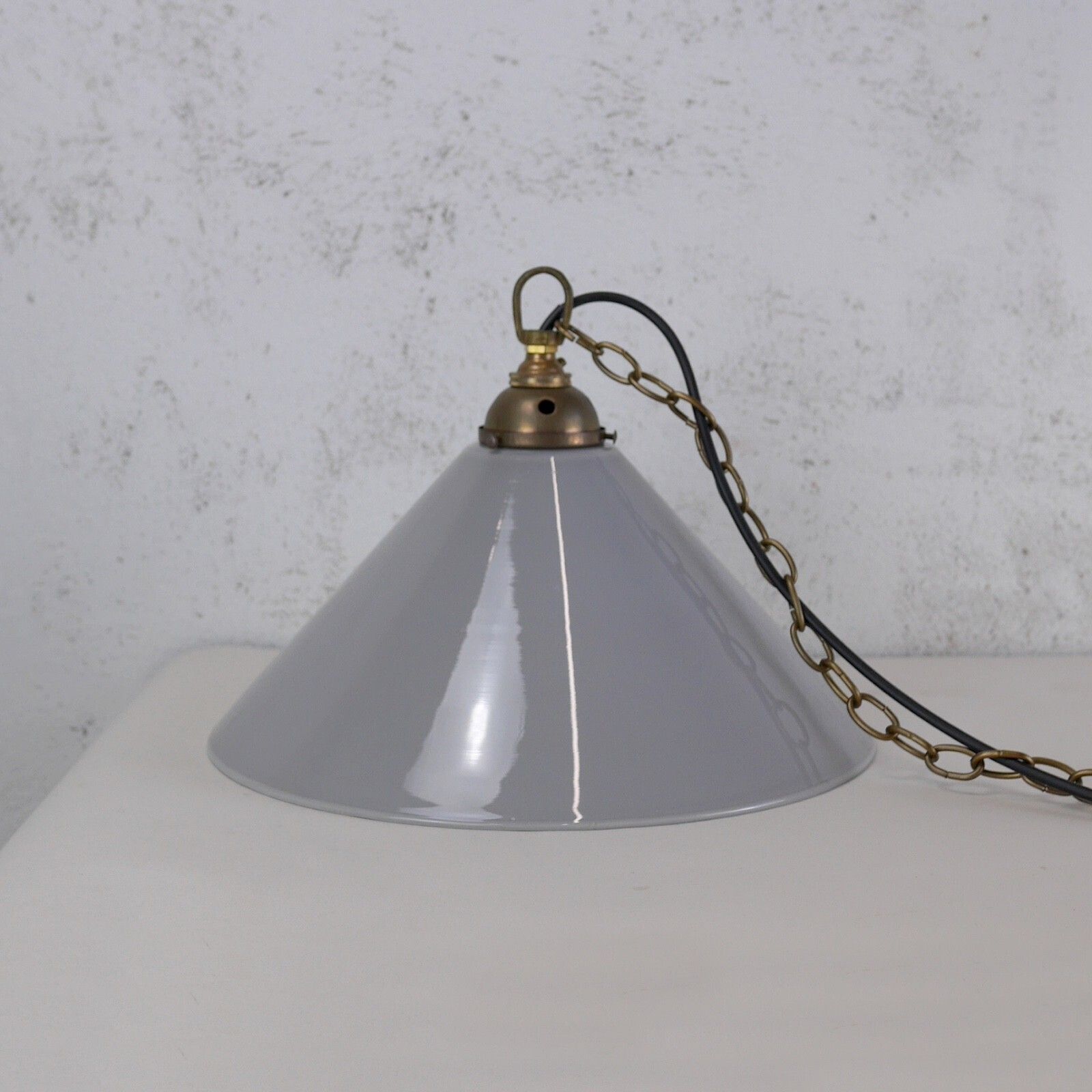 180.0 Large Vintage Grey Milk Glass Coolie Light Shades Brass Fitting Pendant #103143 photo