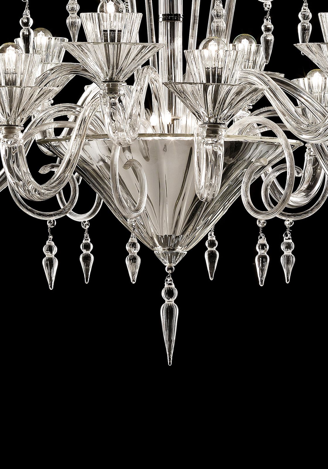 Imperial Trasparent And Gold "Rigadin" Murano Glass Chandelier photo Lighting