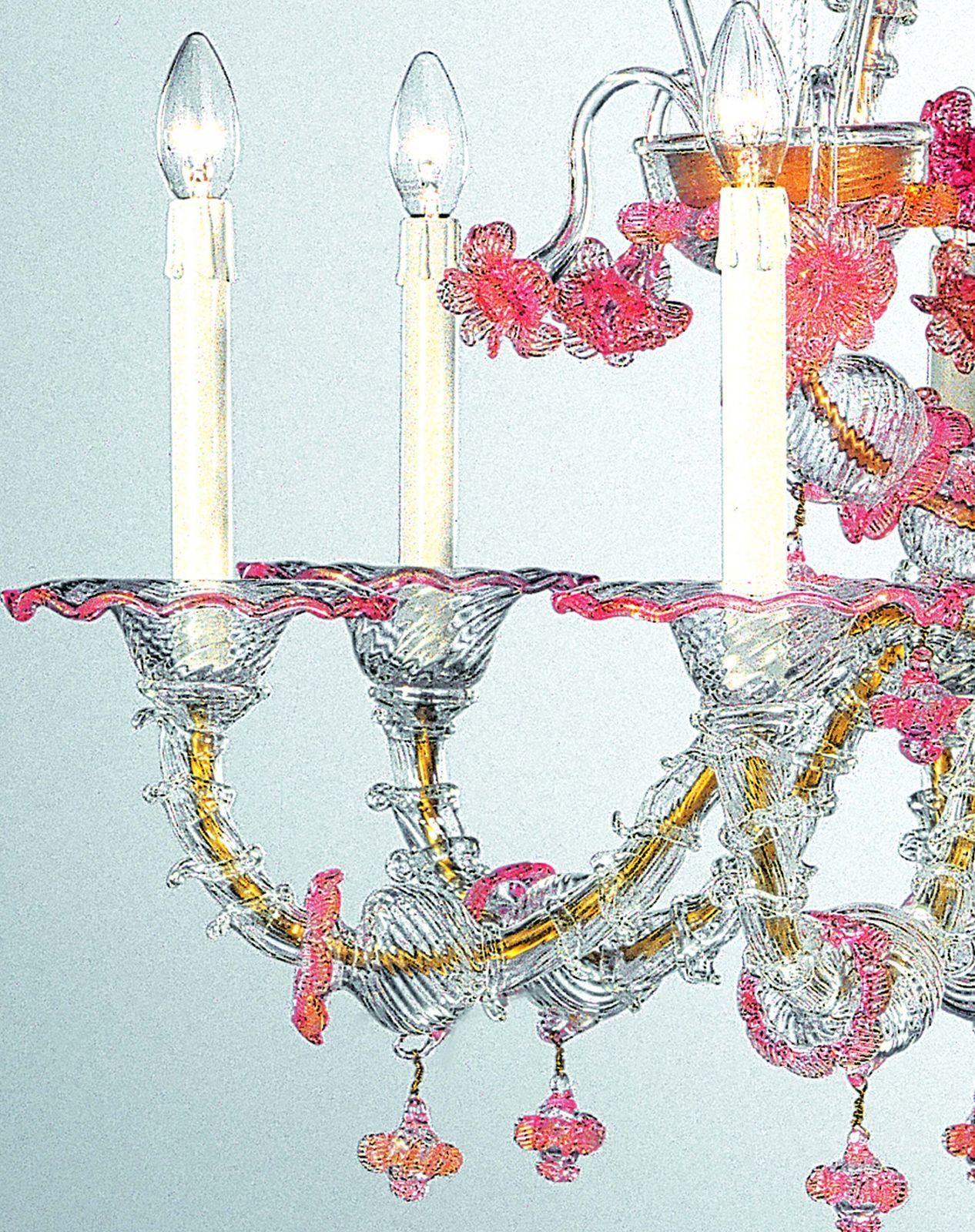 Venetian Romantic Transparent And Pink Floreal “Cà Rezzonico” Chandelier In Murano Glass. photo for sale