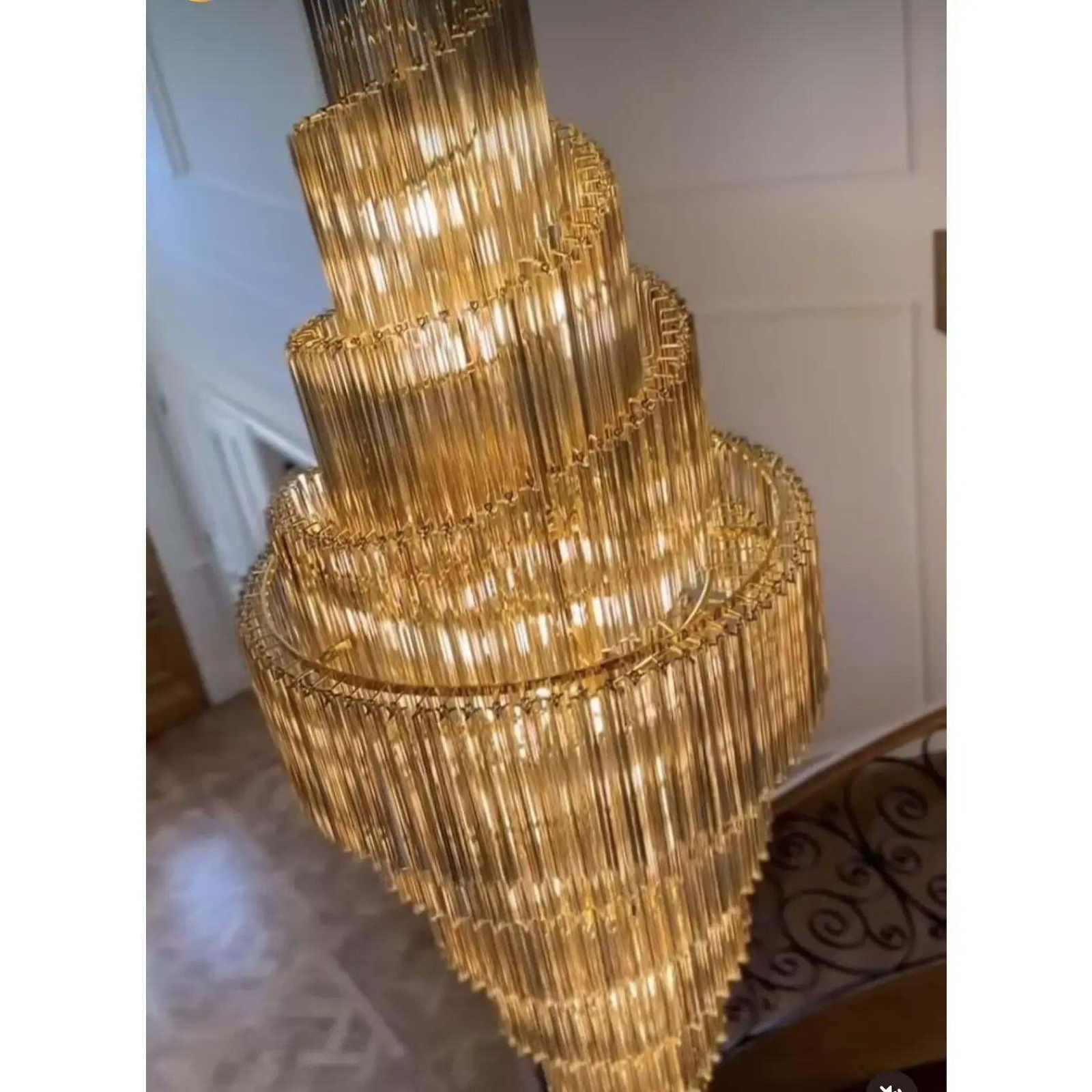 Mid Century Modern Oversized Contemporary Murano Glass Chandelier, “Quadriedro” Design In Fumé And Gold Twister photo vintage