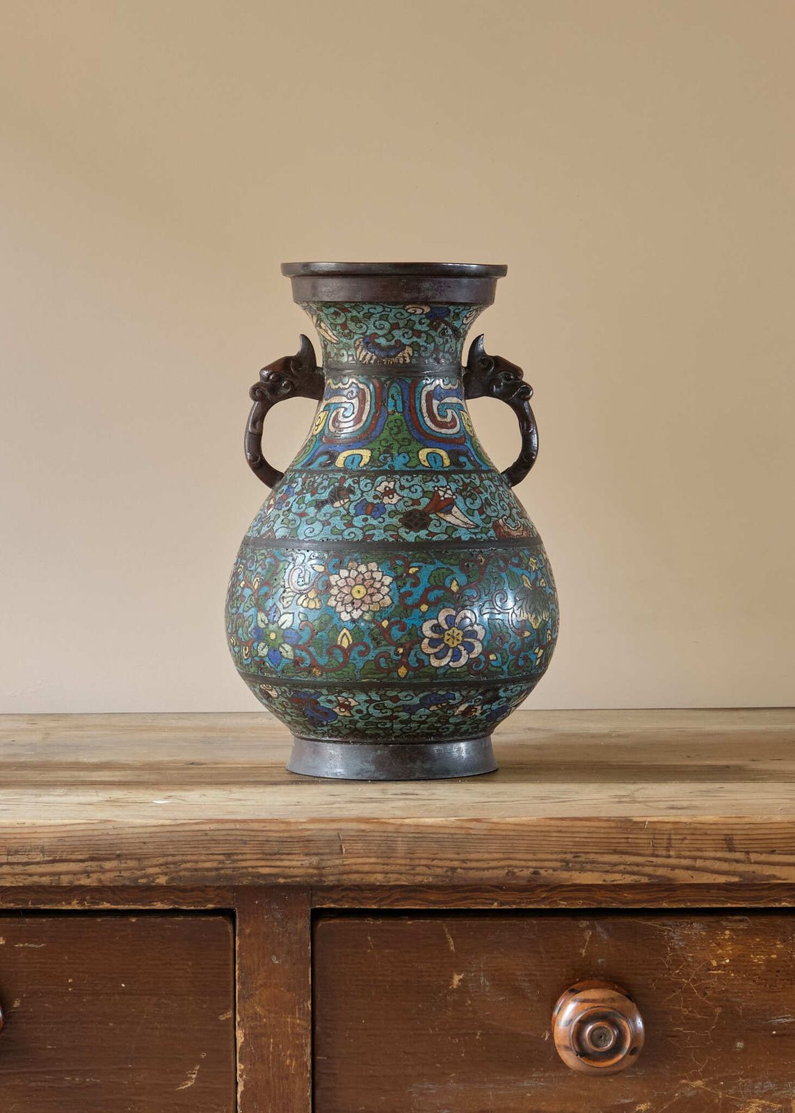 Antique Eastern Champleve Enamel And Bronze Vase photo furniture