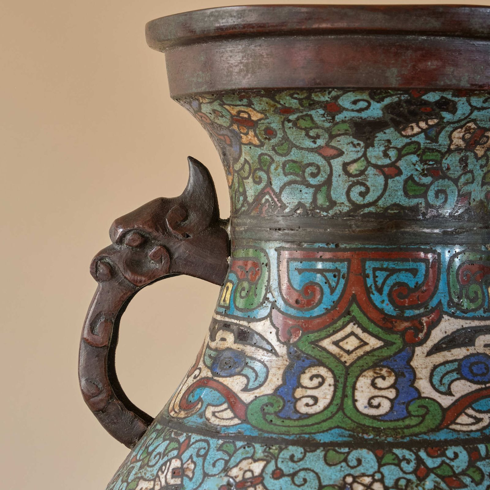 photo for sale Antique Eastern Champleve Enamel And Bronze Vase