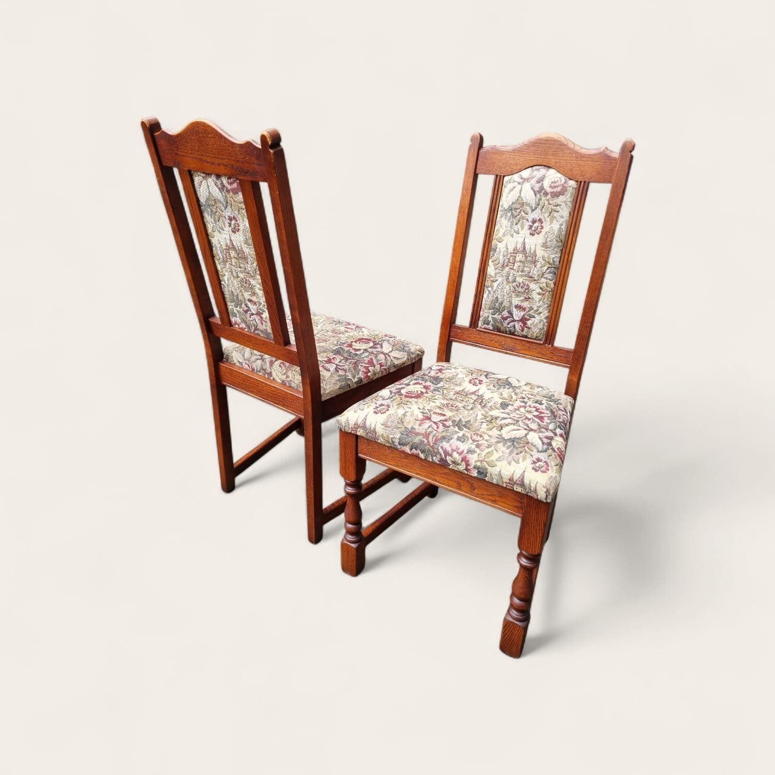 Vintage Old Charm Wood Bros Oak Dining Chairs / Set Of 4 / C.1970s photo vinterior
