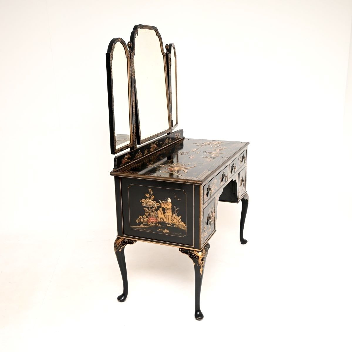 Antique Lacquered Chinoiserie Dressing Table photo vintage
