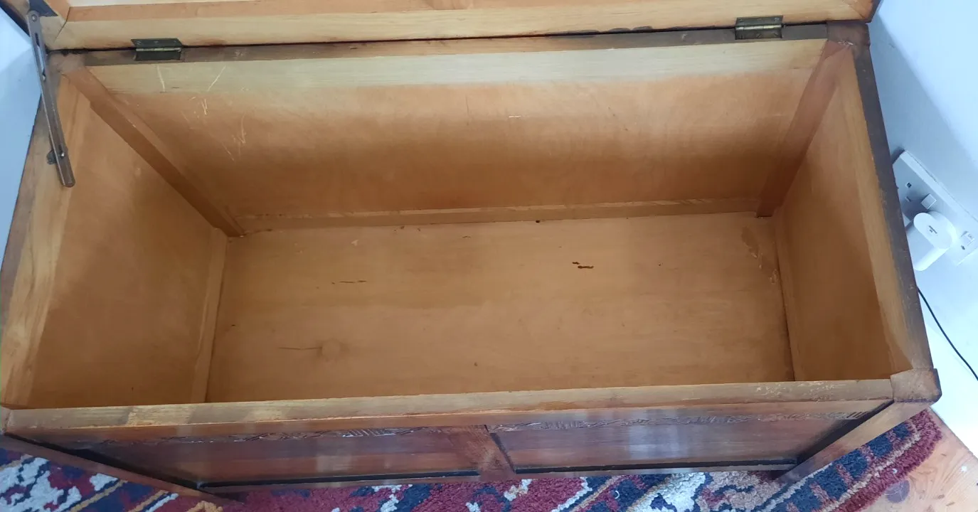 Vintage Oak Wooden Carved Blanket Box Chest Coffer Old Charm Style photo vinterior