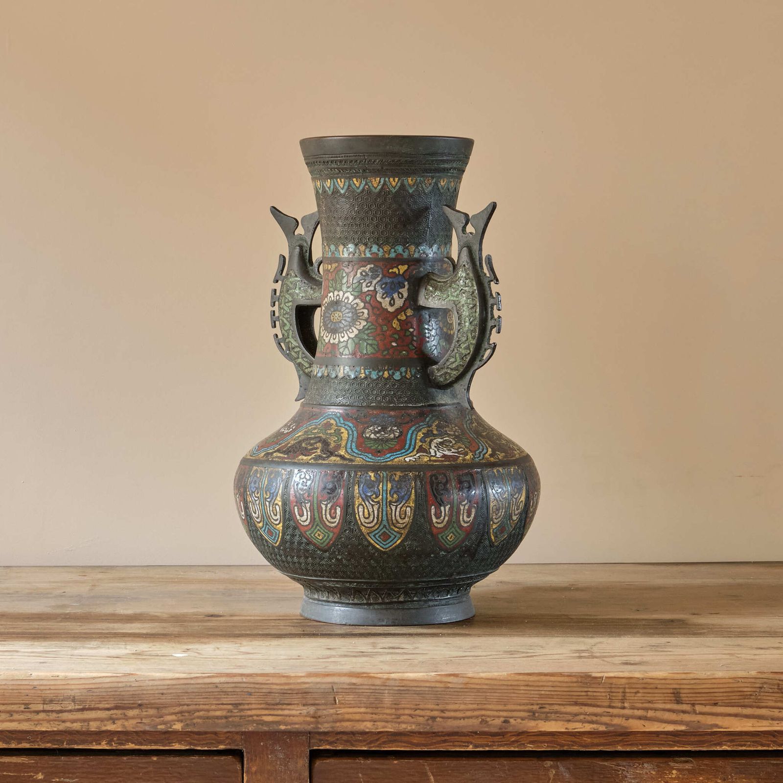 Antique Eastern Champleve Enamel And Bronze Vase photo furniture
