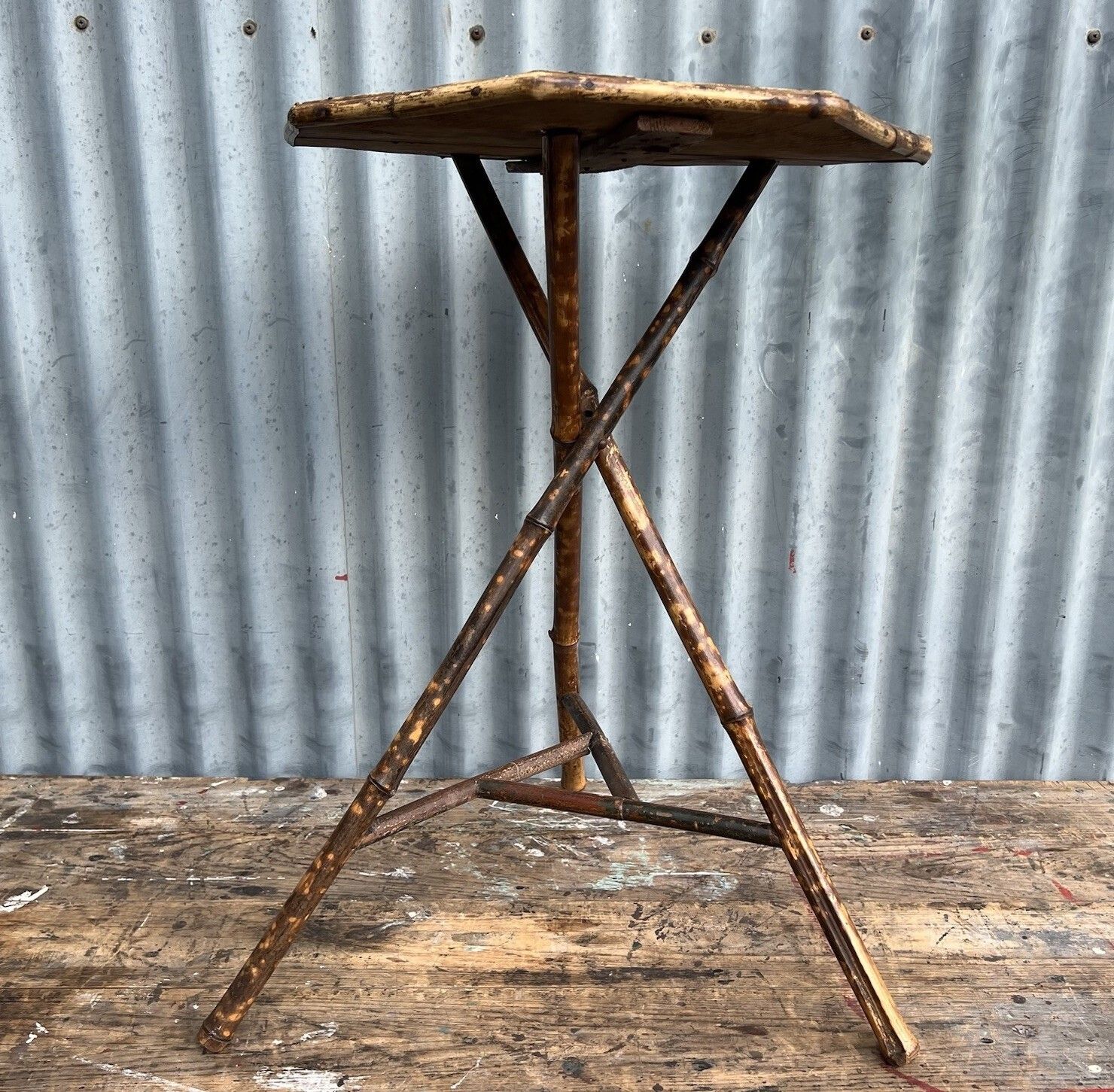 Antique Tiger Bamboo Tripod Side End Lamp Table Late Victorian Vintage photo for sale