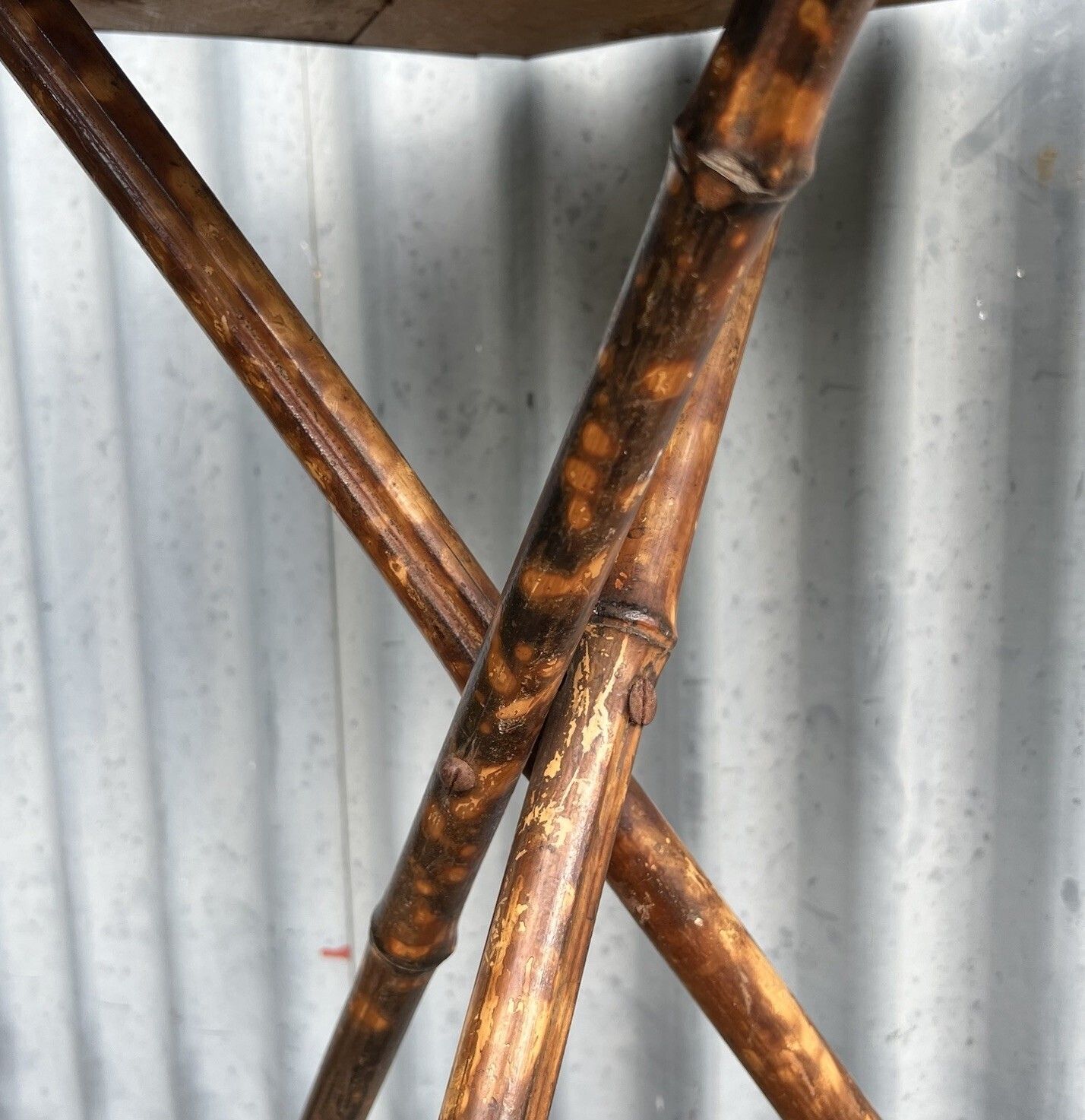 photo furniture Antique Tiger Bamboo Tripod Side End Lamp Table Late Victorian Vintage