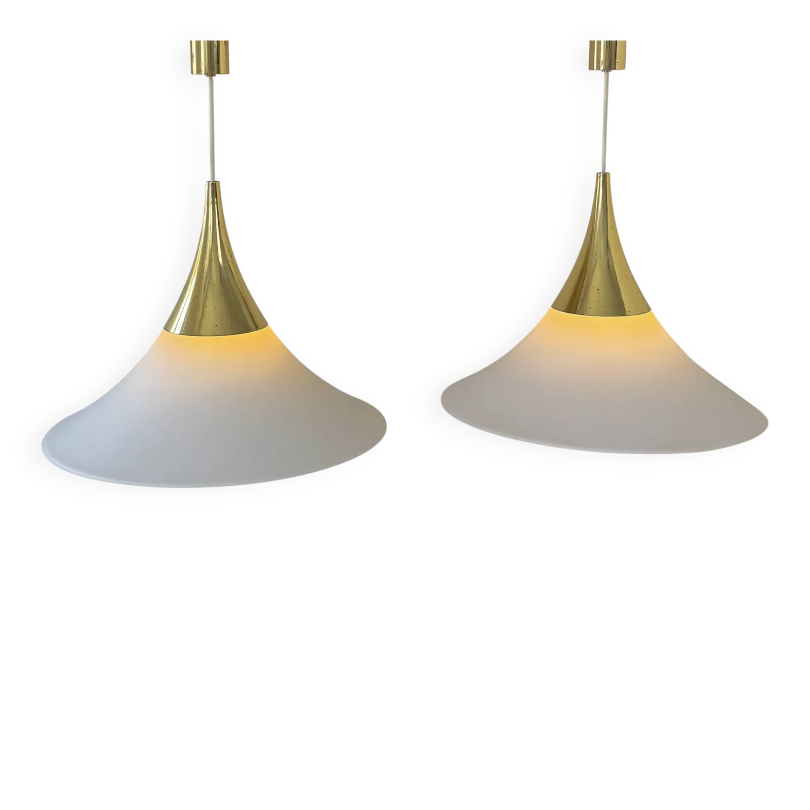 Xl Pair Of Vintage Pendants By Limburg, Brass And Opaline, Germany 1